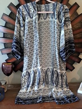 Blue and White Paisley Kimono Cardigan